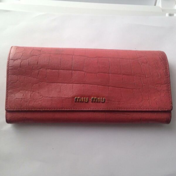 Authentic Miu-Miu Pink Crocodile Leather Long Wallet 8in x 4in