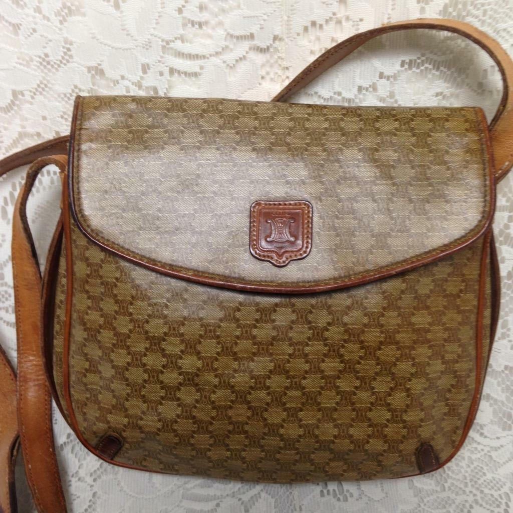 Vintage Celine Beige Macadam Handbag Crossbody 9.5in x 8.5in x 1.5in