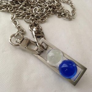 Stunning, Blue and Clear Ball Art Glass 50-inch Silver Tone Pendant Necklace