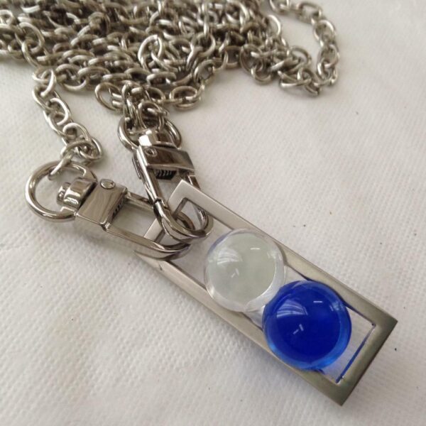 Stunning, Blue and Clear Ball Art Glass 50-inch Silver Tone Pendant Necklace