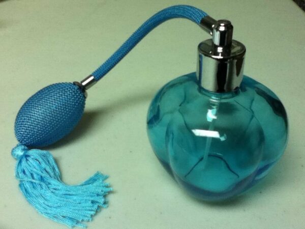 Blue Glass Perfume Bottle with Atomizer and Puffer