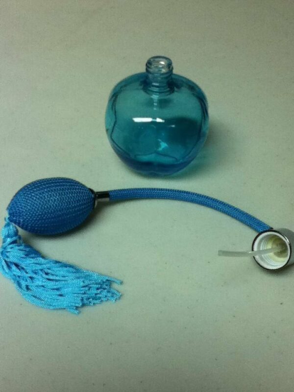 Blue Glass Perfume Bottle with Atomizer and Puffer