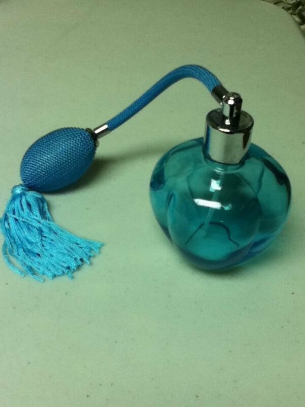 Blue Glass Perfume Bottle with Atomizer and Puffer