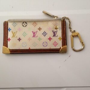 Louis Vuitton, Multi-color Mono on White Canvas Coin-Key Case 5in x 3in (CA0023)