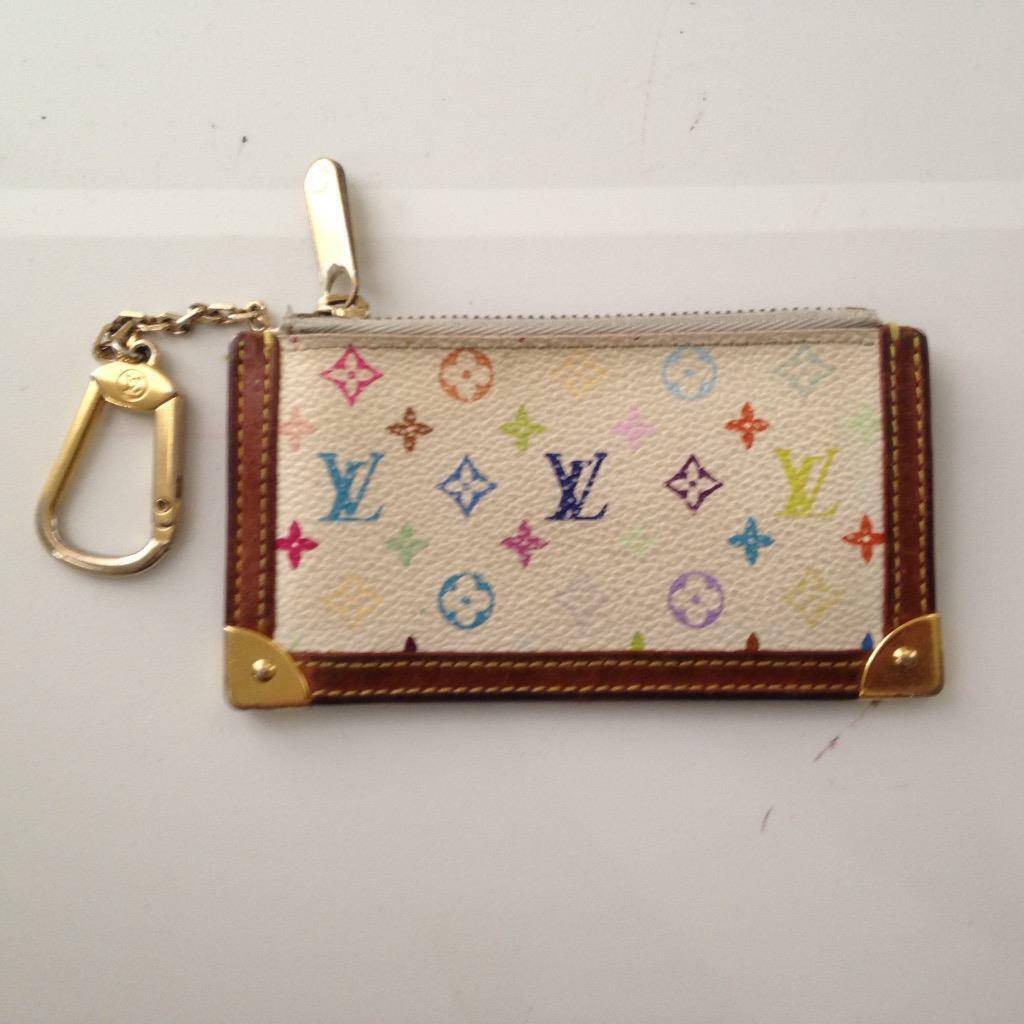 Louis Vuitton, Multi-color Mono on White Canvas Coin-Key Case 5in x 3in (CA0023)