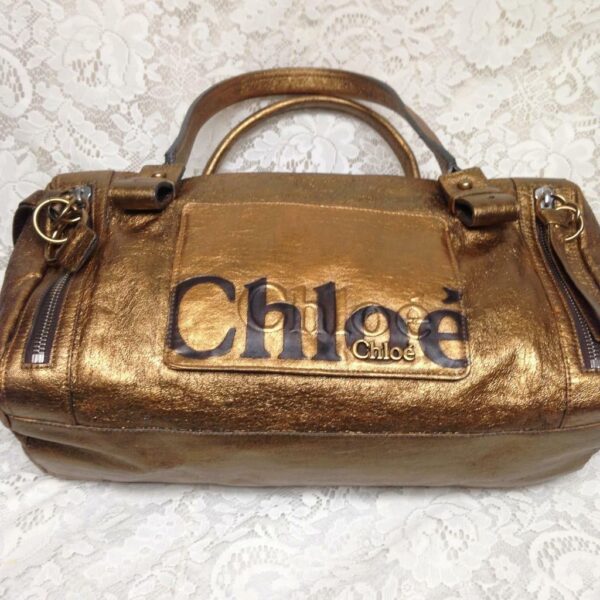 Authentic Chloe Gold Distressed Leather Shoulder Bag 15inx8inx7in