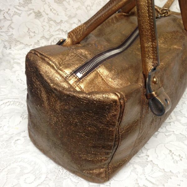 Authentic Chloe Gold Distressed Leather Shoulder Bag 15inx8inx7in