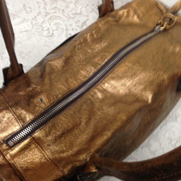 Authentic Chloe Gold Distressed Leather Shoulder Bag 15inx8inx7in