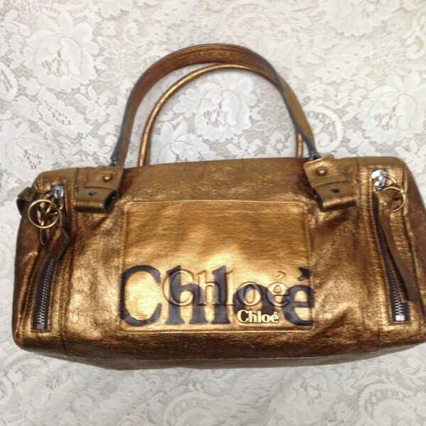 Authentic Chloe Gold Distressed Leather Shoulder Bag 15inx8inx7in