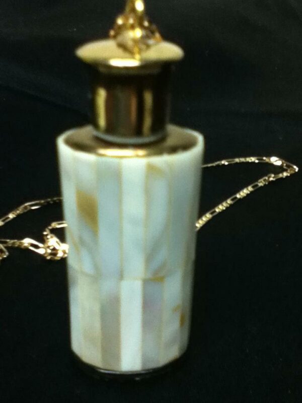 Vintage,Mother of Pearl Perfume Bottle-Pendant w/ 20in 18KGF Chain Necklace