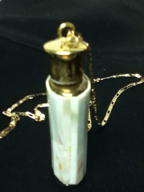 Vintage,Mother of Pearl Perfume Bottle-Pendant w/ 20in 18KGF Chain Necklace