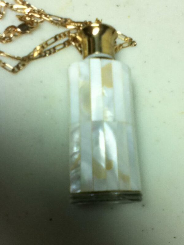 Vintage,Mother of Pearl Perfume Bottle-Pendant w/ 20in 18KGF Chain Necklace