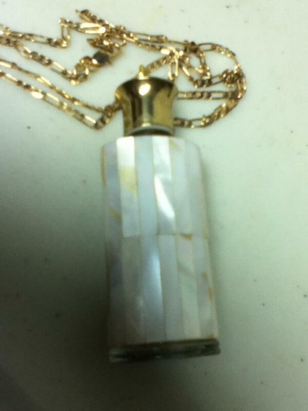 Vintage,Mother of Pearl Perfume Bottle-Pendant w/ 20in 18KGF Chain Necklace