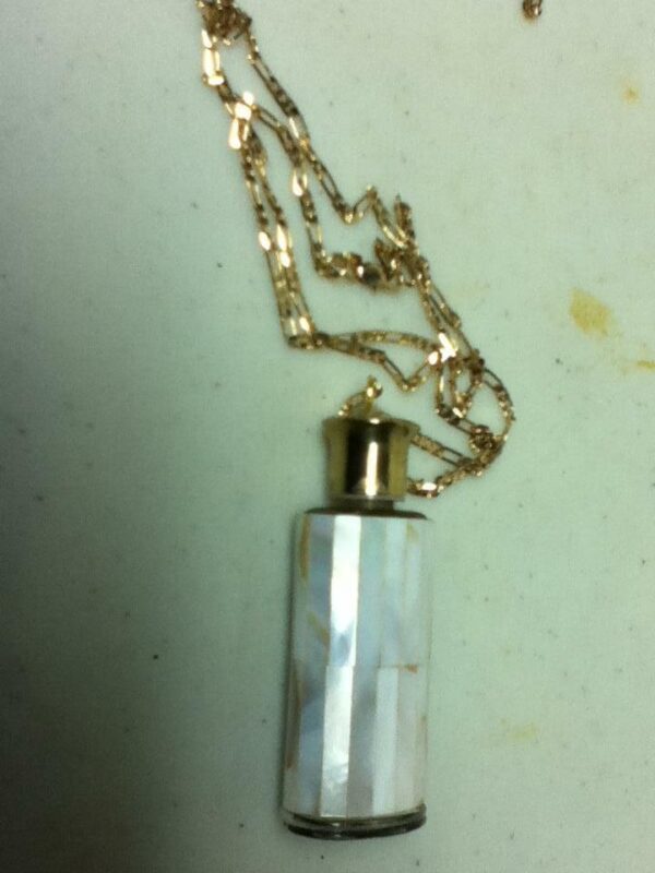 Vintage,Mother of Pearl Perfume Bottle-Pendant w/ 20in 18KGF Chain Necklace