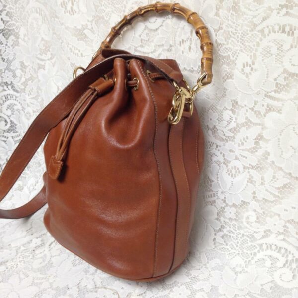 Gucci Brown Leather 2-way Draw String Handbag-Shoulder Bag 12inx10inx6in