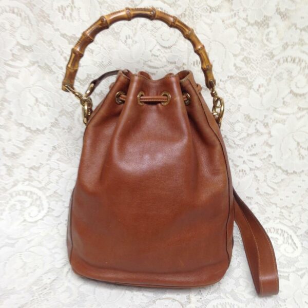 Gucci Brown Leather 2-way Draw String Handbag-Shoulder Bag 12inx10inx6in