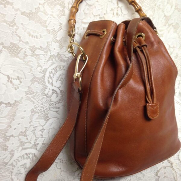 Gucci Brown Leather 2-way Draw String Handbag-Shoulder Bag 12inx10inx6in