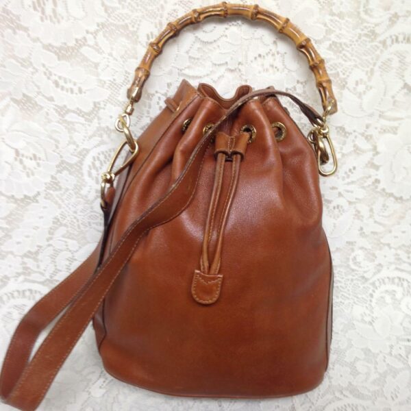 Gucci Brown Leather 2-way Draw String Handbag-Shoulder Bag 12inx10inx6in