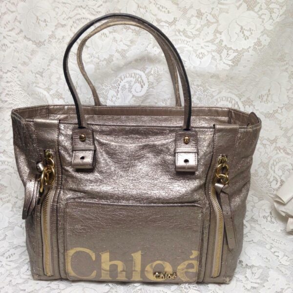 Authentic, Chloe Large Gold Distressed Leather Hand- Shoulder Bag 12inx12inx7in