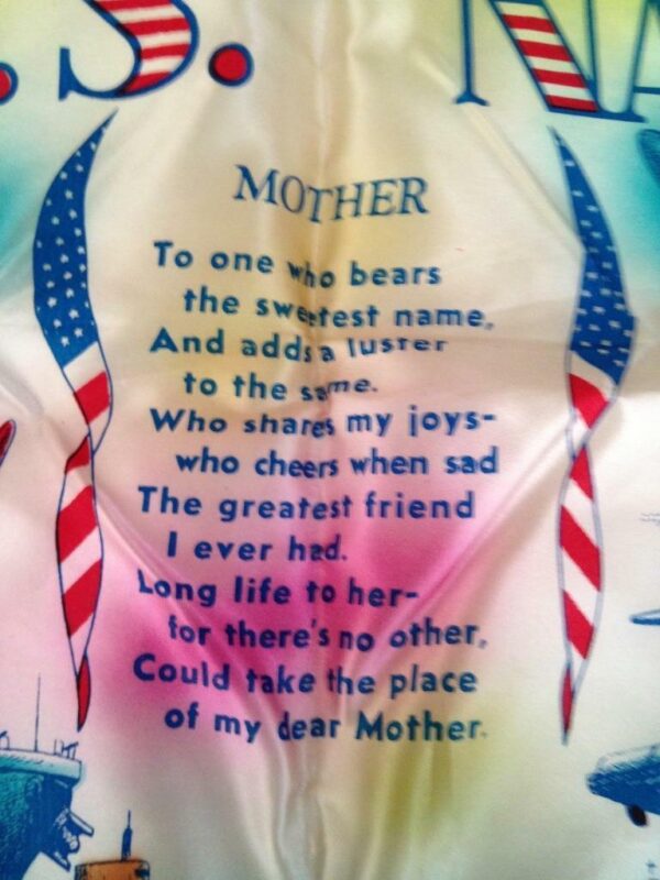 Vintage, Rare, Mother, US Navy Pillow Case, 17in x17in