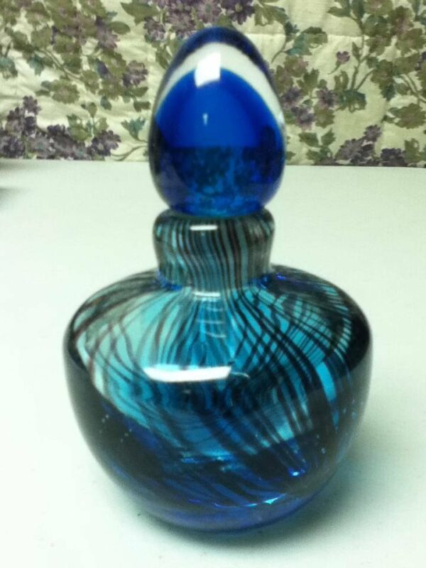 Fabulous, Heavy, Swirled, Rounded Blue Glass, Scent - Perfume Bottle