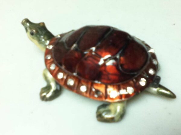 Red Enamel Turtle with Rhinestones Gift or Ring Box