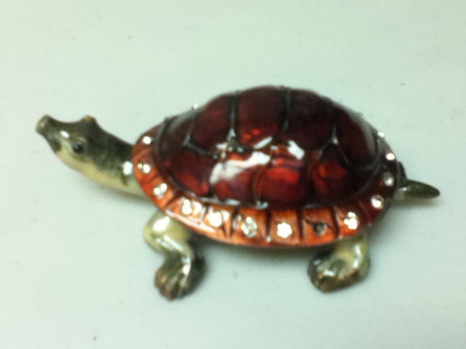 Red Enamel Turtle with Rhinestones Gift or Ring Box