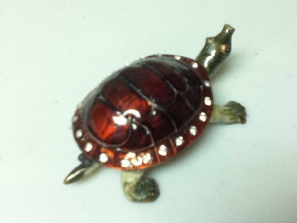 Red Enamel Turtle with Rhinestones Gift or Ring Box