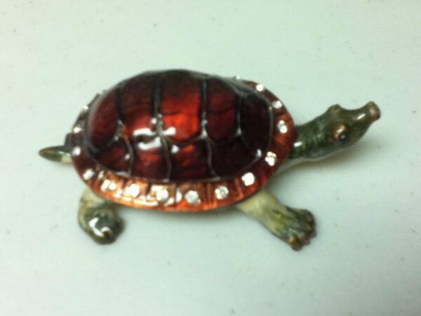 Red Enamel Turtle with Rhinestones Gift or Ring Box