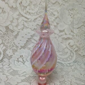 Vintage, Fabulous, 8in T Pink Swirled, Plume, Iridescent Glass Perfume Bottle