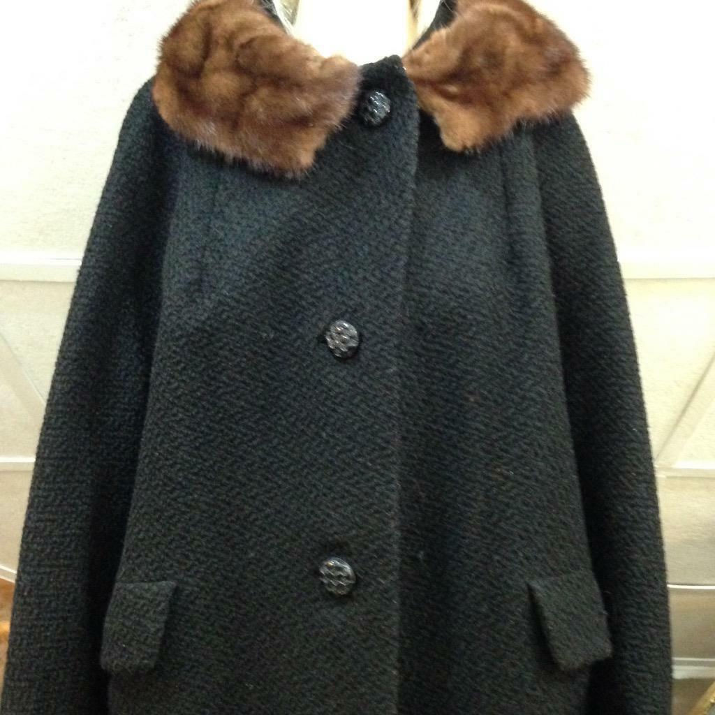 Vintage, Jean Sutton Faux Black Persian Lamb Dress Swing Coat