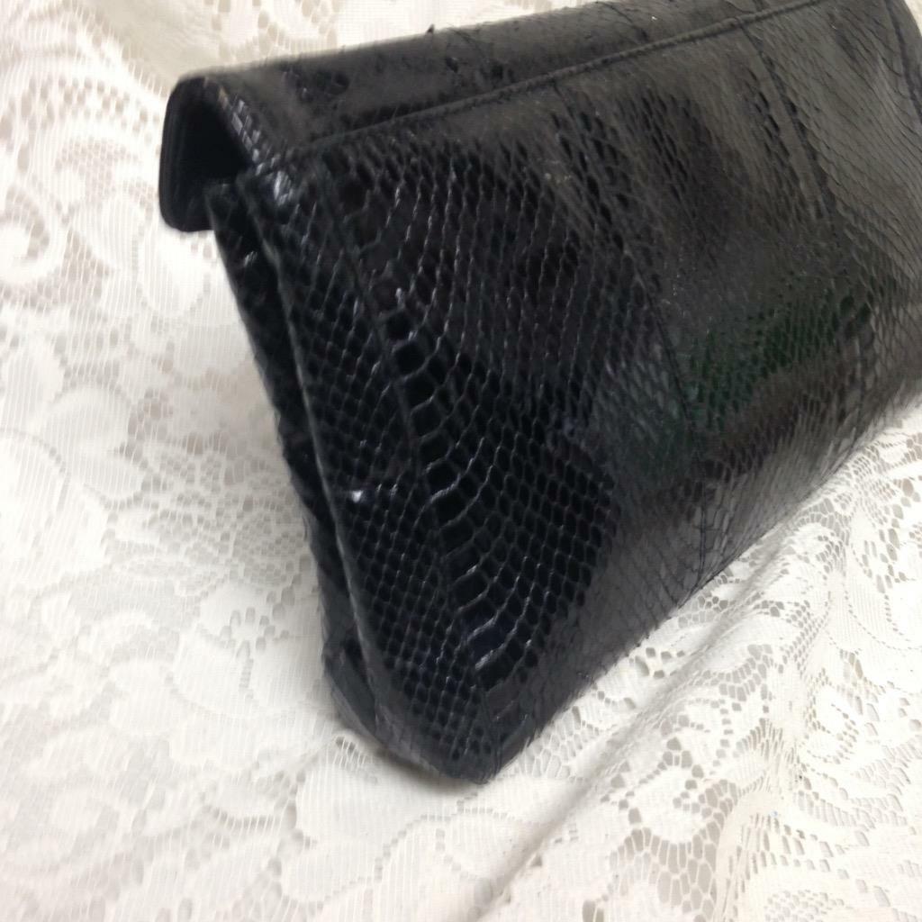 Elegant Genuine Black Snakeskin Leather Clutch 11in x 7in x 2in