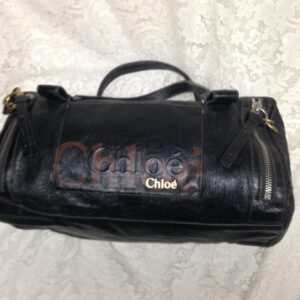 Authentic, Chloe Black Distressed Leather Shoulder Bag 15in x 8in x 7in