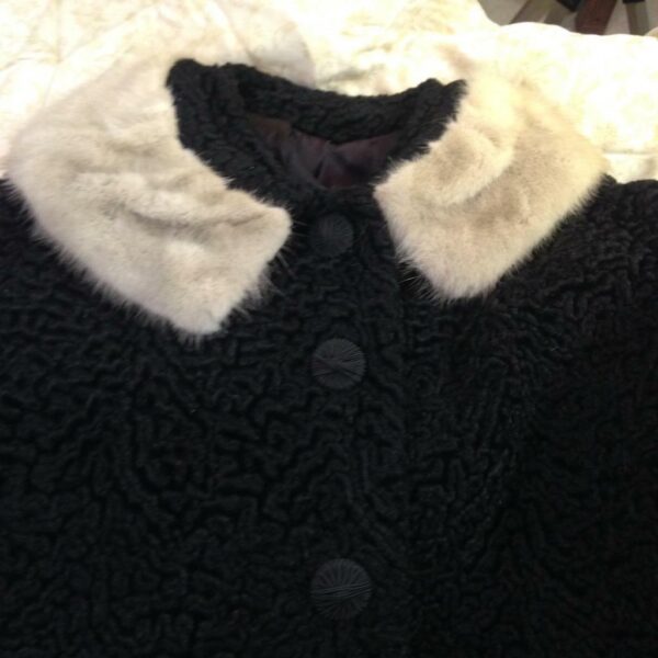 Vintage, Genuine Mira Curl - Black Persian Lamb with Collar Dress Coat (L)