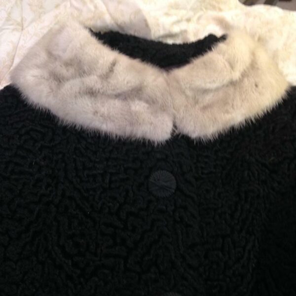 Vintage, Genuine Mira Curl - Black Persian Lamb with Collar Dress Coat (L)