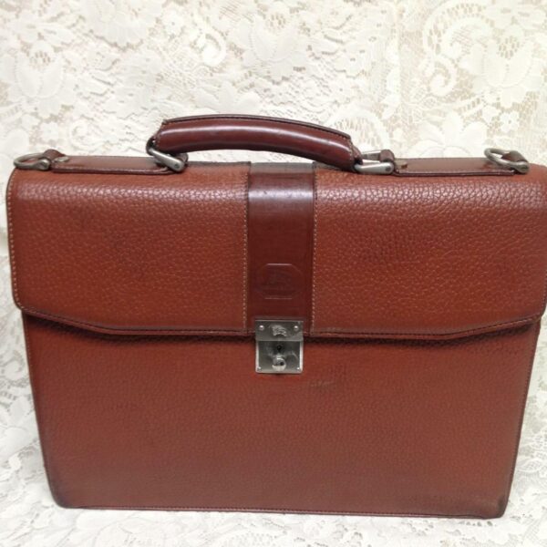 Authentic Burberrry, Tan-Brown Leather Large Briefcase 15in x 11in x 3in