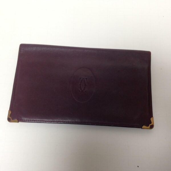 Authentic, Cartier Burgundy, Leather Bifold Long Wallet 7.5in x 4in