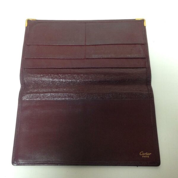 Authentic, Cartier Burgundy, Leather Bifold Long Wallet 7.5in x 4in