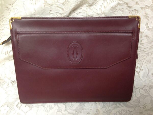 Authentic, Cartier Burgundy, Leather Clutch- Purse 10.5in x 8in x 2in