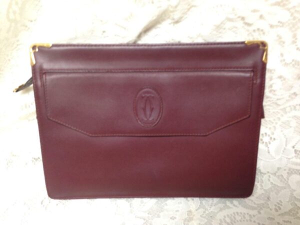 Authentic, Cartier Burgundy, Leather Clutch- Purse 10.5in x 8in x 2in