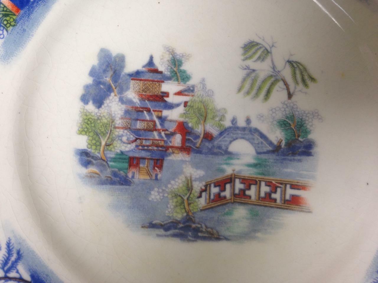 Vintage, Rare, England, Parrot Pattern,Variant, Gaudy Blue Willow 6in Breadplate