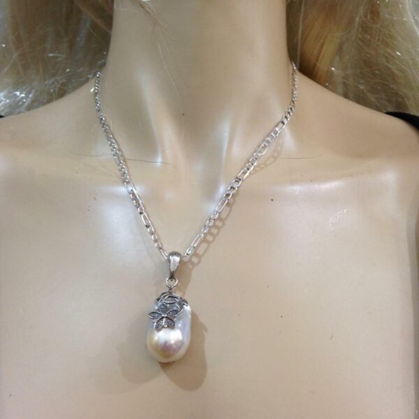 Genuine 1.25in Baroque Pearl Pendant with 18in Sterling Chain Necklace (A)