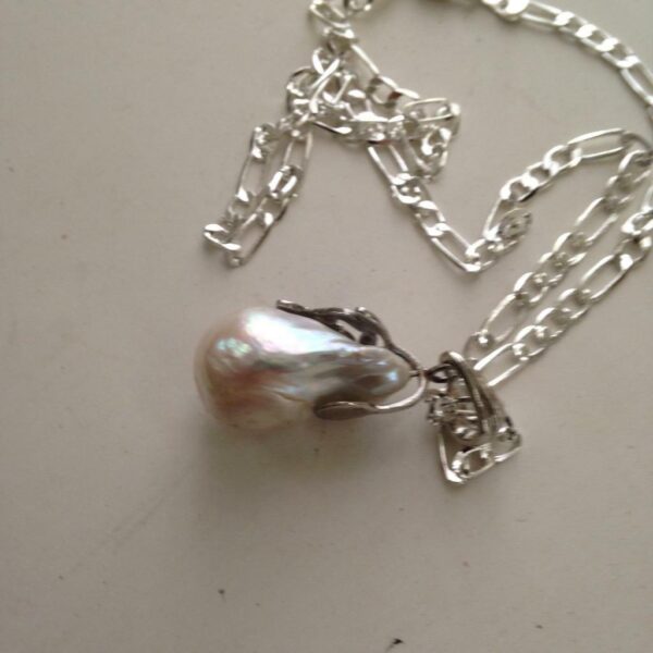 Genuine 1.25in Baroque Pearl Pendant with 18in Sterling Chain Necklace (A)