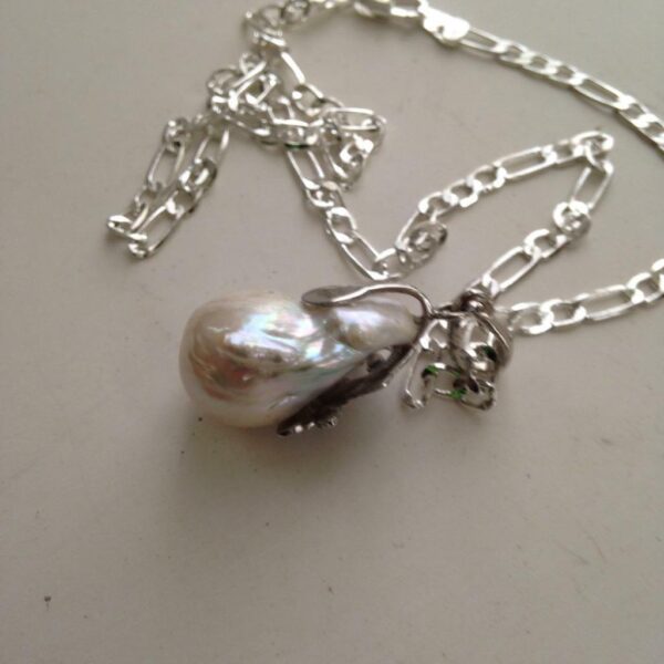 Genuine 1.25in Baroque Pearl Pendant with 18in Sterling Chain Necklace (A)