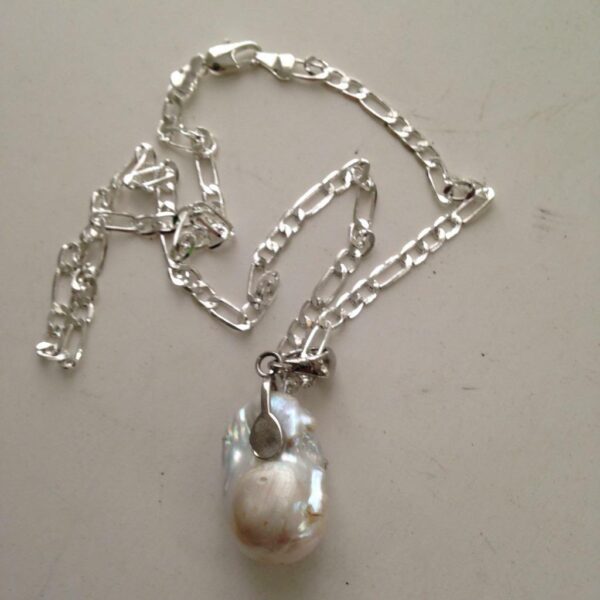 Genuine 1.25in Baroque Pearl Pendant with 18in Sterling Chain Necklace (A)