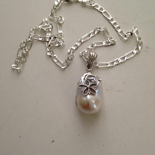 Genuine 1.25in Baroque Pearl Pendant with 18in Sterling Chain Necklace (A)