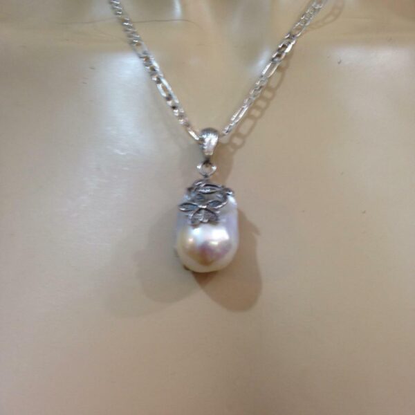 Genuine 1.25in Baroque Pearl Pendant with 18in Sterling Chain Necklace (A)