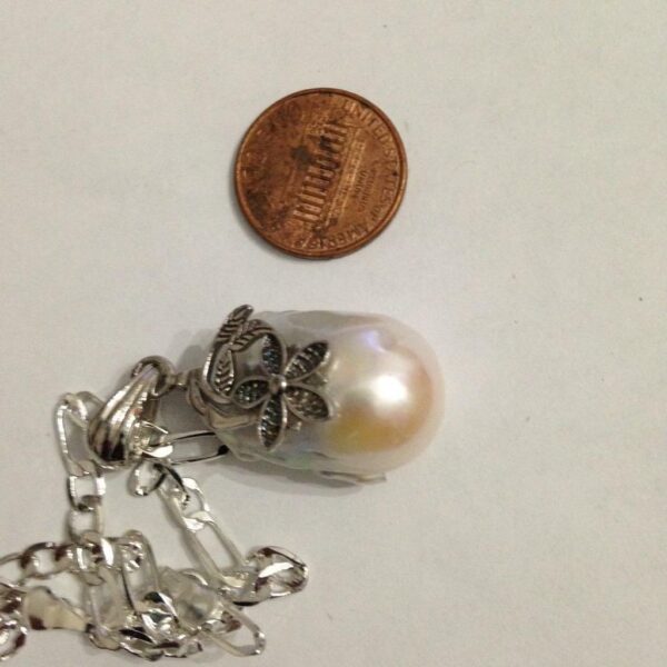 Genuine 1.25in Baroque Pearl Pendant with 18in Sterling Chain Necklace (A)