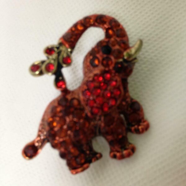 Colorful, Elephant with Faux Ruby Rhinestone Brooch 1.5in x 1.5in