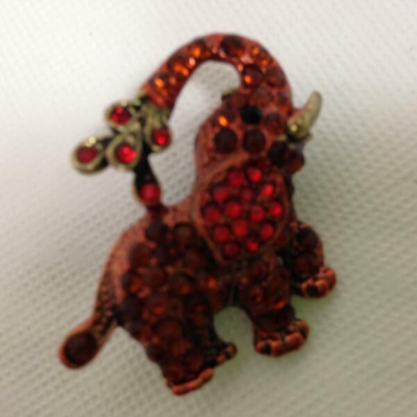 Colorful, Elephant with Faux Ruby Rhinestone Brooch 1.5in x 1.5in